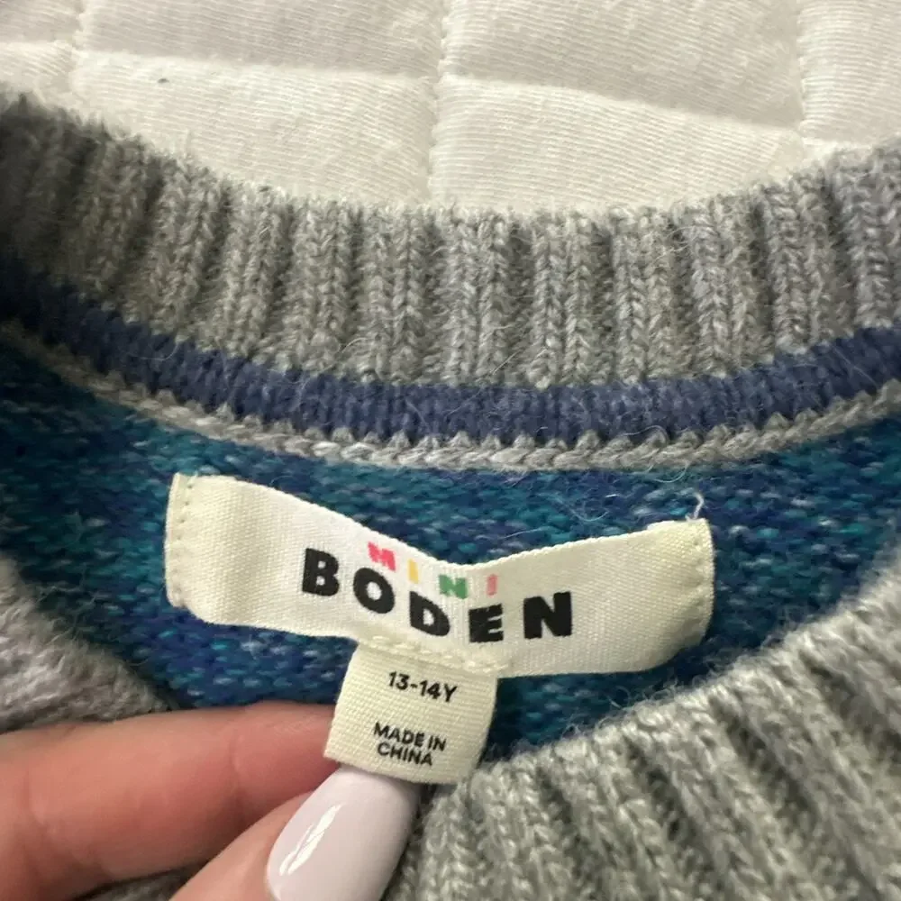 Mini Boden Sweater Kids 13-14Y Blue Turquoise Twist Crewneck Wool Alpaca Blend